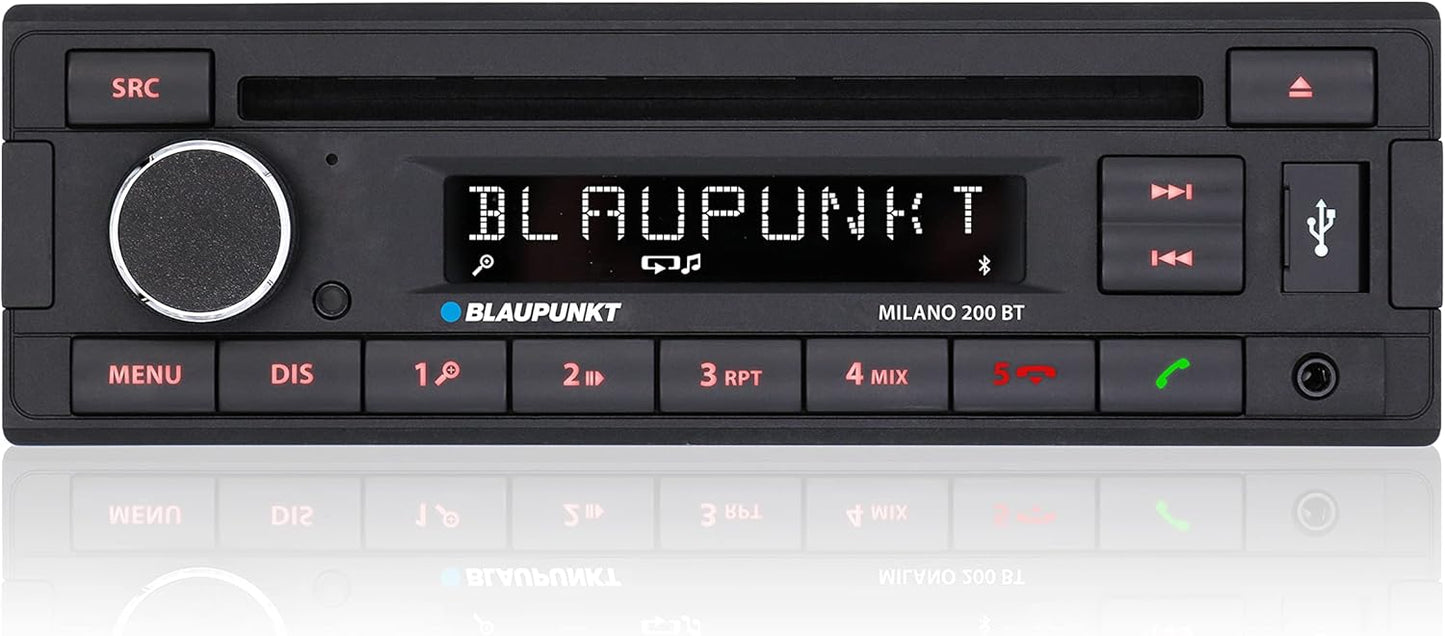 Blaupunkt Milano 200 BT Autoradio – Bluetooth, USB, AUX, FM-RDS, 4×50W – Freisprechfunktion, MP3-Player, LED-Display, abnehmbares Bedienteil