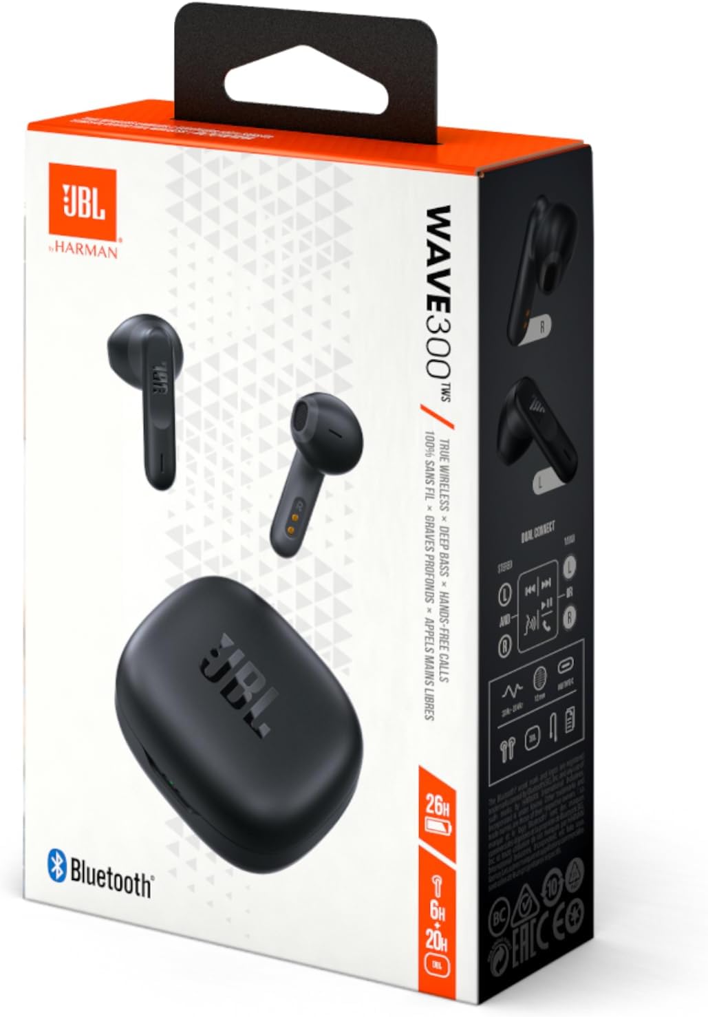 JBL Wave 300 TWS Bluetooth In-Ear Kopfhörer Schwarz – True Wireless mit Pure Bass Sound