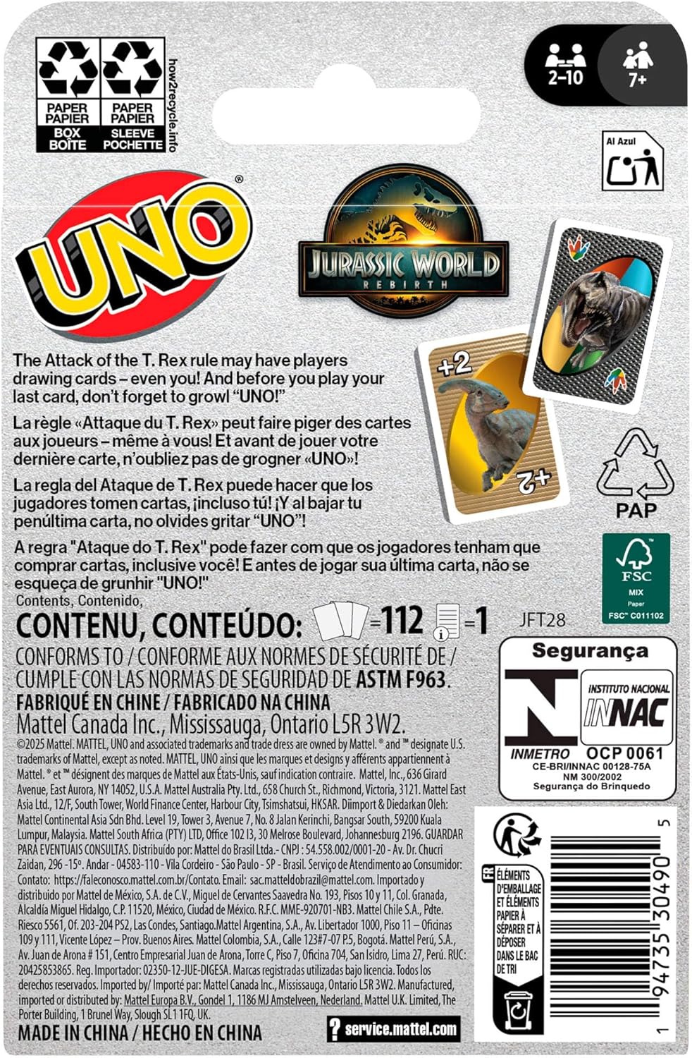 Mattel Uno Jurassic World JFT28 Kartenspiel
